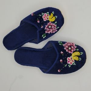 Beaded Velvet House Slippers Y2K Vintage Blue 7 NWOT